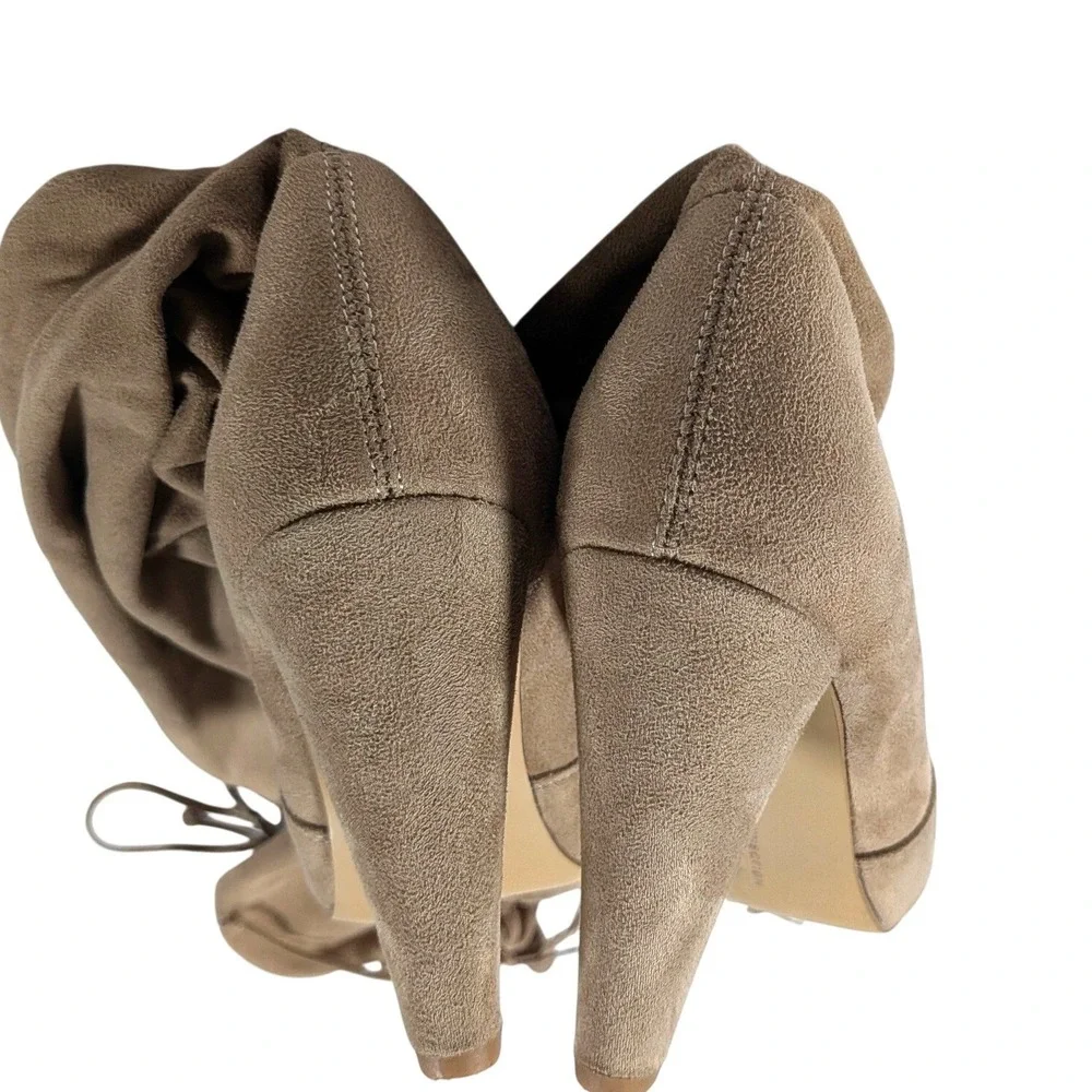 French Connection Jordan Over The Knee Boots Tan Vegan Suede Thigh High 7.5